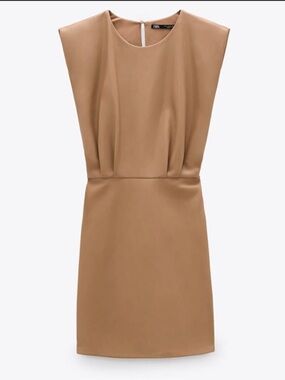 Zara Sleeveless Mini Dress in Tan Faux Leather